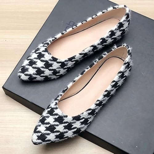 Hee grand Women's Classic Plaid Ballet Flats Pointy Toe Soft Knit Slip on Dress Shoes Lightweight Walking Flats2