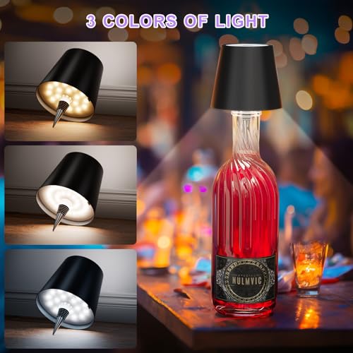 Wokwoyio BOTTLE LIGHTS Wireless Bottle Lamp, Wireless Bottle Lamp Shade With 3 Color Temperature, Rechargeable Stepless Dimming Led Wine Bottle Lights For Any Bottle, Desk Lamp thumb #2