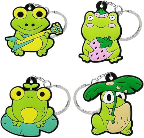 EACTEL 4Pcs rana PVC portachiavi carino animale portachiavi ciondolo divertente colorato rana catena chiave del fumetto regalo bello portachiavi ciondolo accessori, Verde, F