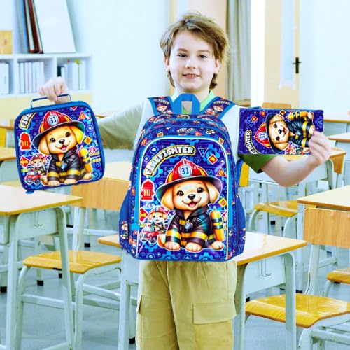 Image of 16 inch Boys Backpack, 3Pcs Dog Bookbag with Lunch Box, Kids School Backpacks Set for Elementary Preschool Kindergarten(Blue)