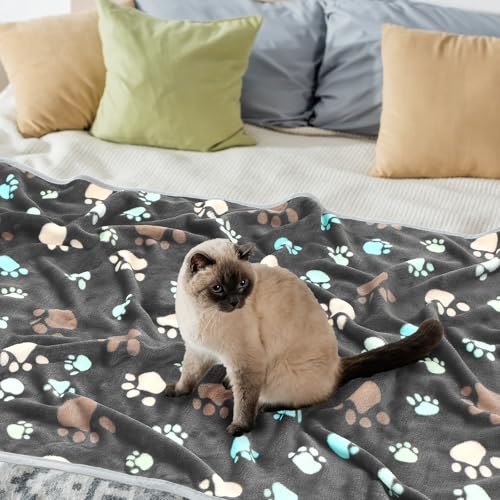 Tegeme 12 Pcs Pet Blankets Soft Fluffy Fleece Dog Cat Warm Paw Print Pattern Blankets Flannel Throw for Pets Dog Puppy Cat(41 x 30 Inch,Gray) - Image 5