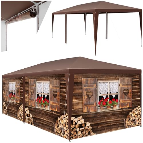 tectake® Garten oder Festival Pavillon, Zelt, Almhütte 3D Design, mit 6 Seitenteile, Partyzelt für Terrasse, Unterstand für G