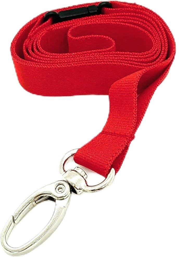 Identity-Plus: Red Lanyard - 15mm Width with Safety Breakaway Point and Metal Lobster Clip (100)