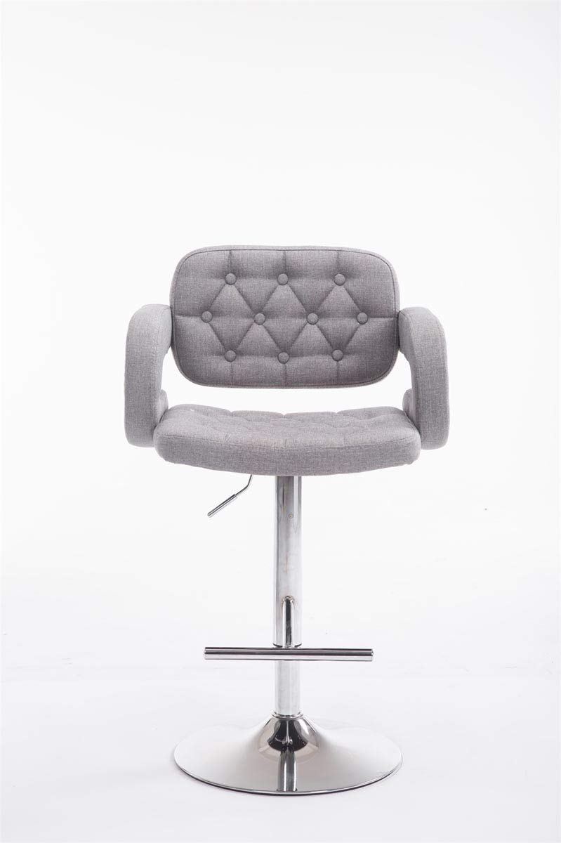 CLP Tabouret De Bar Dublin en Tissu I Chaise De Bar Réglable en Hauteur I Style Chesterfield I Chaise Haute avec Accoudoirs | Couleur Gris Couleur du Cadre Chrome