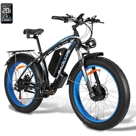 BAOLUJIE Electric Bike for Adults Dual Motor 2000W,Ebike for Adults with 20AH Removable Battery, E Bike for Adults with 21 Speed Gear,26"X4"inch Fat Tire Electric Bicycle 30+ MPH,UL Certified (Blue) Cover