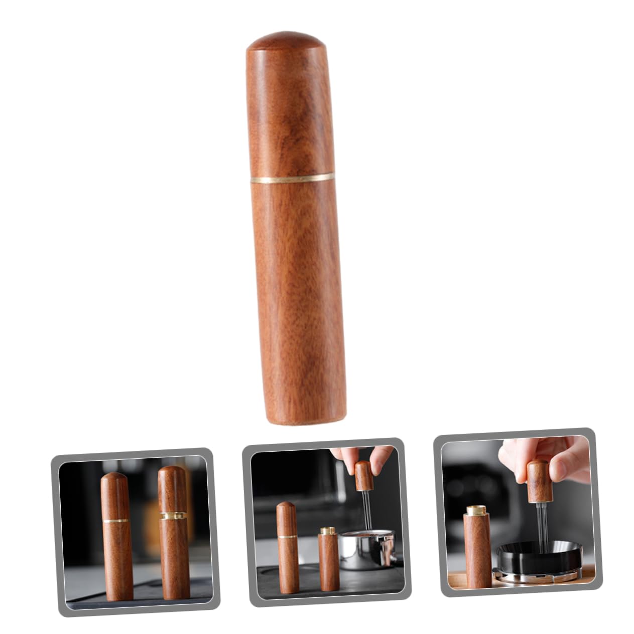 Garneck Wooden Chocolate Espresso Tool Whisk for Coffee Powder Tool for Espresso Distribution Wood Handle Espresso Stirrer Stainless Steel