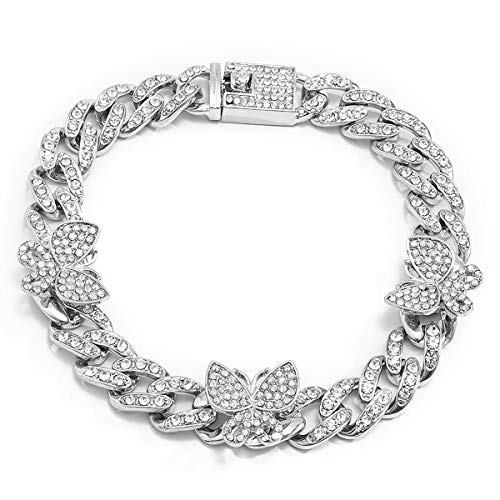 Ingemark Shiny Rhinestone Butterfly Anklet Hip Hop Cuban Link Ankle Chain Bracelet For Women Teen Girls Cute Fashion Music Party Rave Anklet Jewelry (#3 Silver) #TOP24