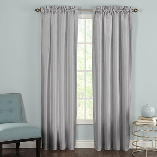 Heritage Landing Faux Silk Lined Window Panel Pair, 84", Silver