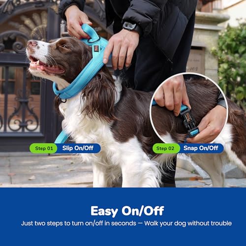 Image of Didog No Pull Dog Harness for Large Dogs, Breathable Mesh Padded, Blue, L | Quick Fit, Easy On and Off, Lightweight, Reflective Vest Harness for Night Safty, Easy for Walking and Training, Chest 26-32 inch