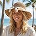 Summer Beach Sun Straw Hats for Women Ladies Wide Brim Lace Bow Floppy Packable Travel Bucket Hats UPF 50+ Crushable UV Fishing Cap Foldable Sun Protection Hat Light Brown