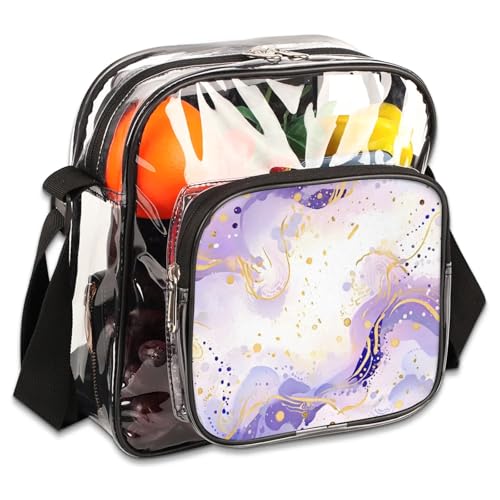 Clear Crossbody Bag Stadium Approved Abstract Art Transparent Bag for Festivals, Sports Events, Concerts,Beach Bag for Women Men Luxury Clear Purse with Front Pocket Messenger Bag