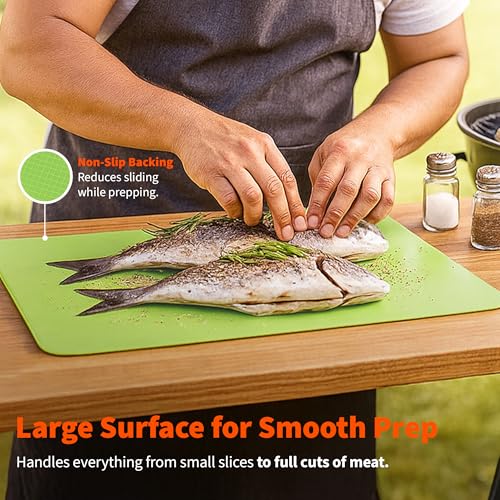 Image of IMUSA Plastic Cutting Board Mats, Flexible Set of 4, 11.5 inchx15 inch, Non-Slip | Color-coded for meat, veggies, fruit, and bread prevents cross-contamination, odor-resistant, thin, lightweight, hand wash