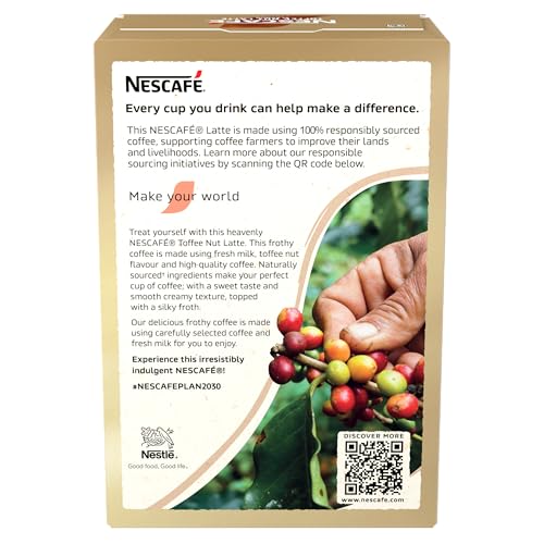 Image of NESCAFE Toffee Nut Latte Instant Coffee 7 Sachets, Responsibly Sourced Coffee Pack of 1