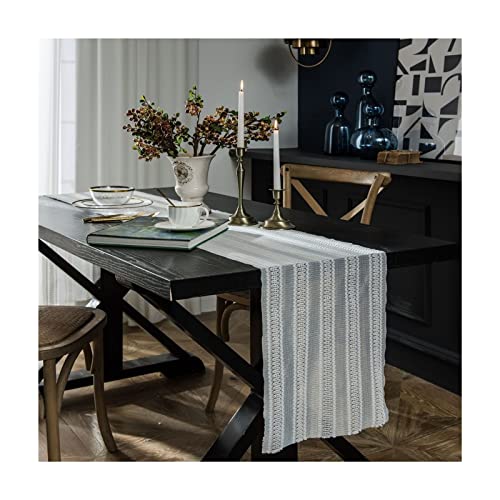 Hoisy Chemin De Table Cinema, Chemin De Table Noel Blanc Polyester Dentelle Rayée 55"X 14" Cover