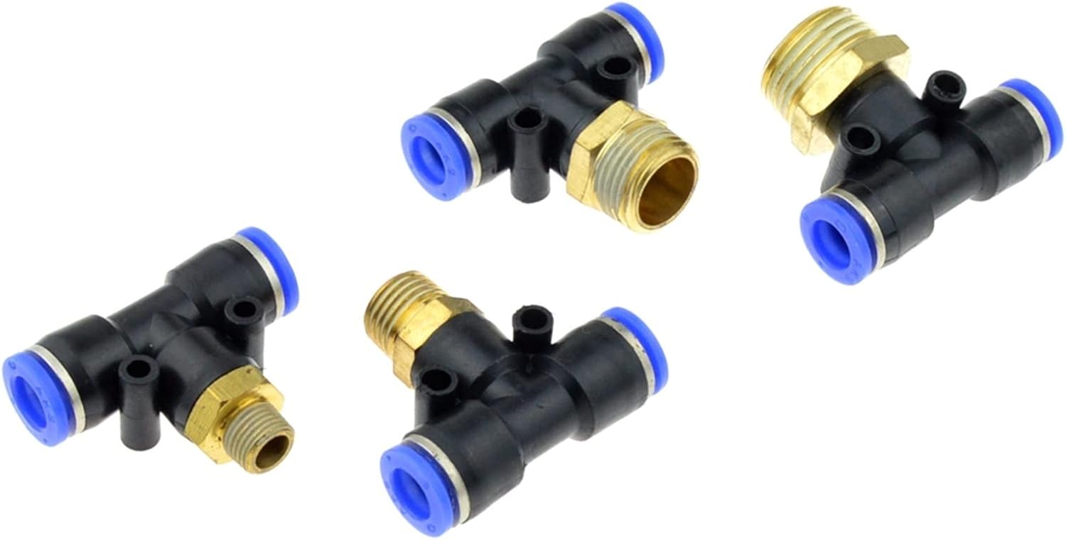 Hose Connector,Steel Tee Pipe Fittings 2PCS Air Fitting T Shape to BSPT Male Thread Pneumatic Coupler(Pb4 02)