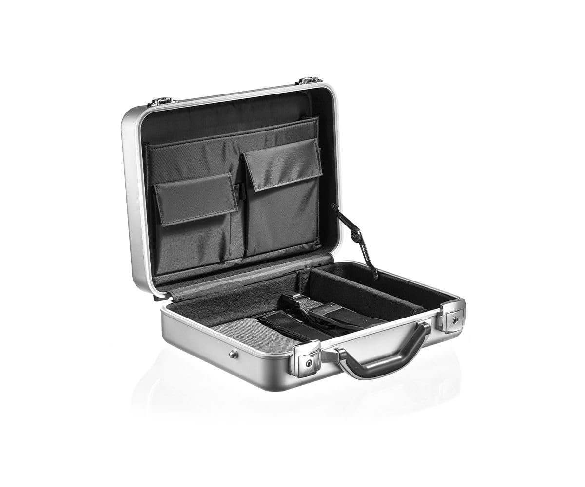 Maletín CW-023 de aluminio de alta calidad, seguro, ligero, duradero, multifuncional, con un divisor y bolsillos para profesionales, viajes y protección de equipos, Silver, Mínimo