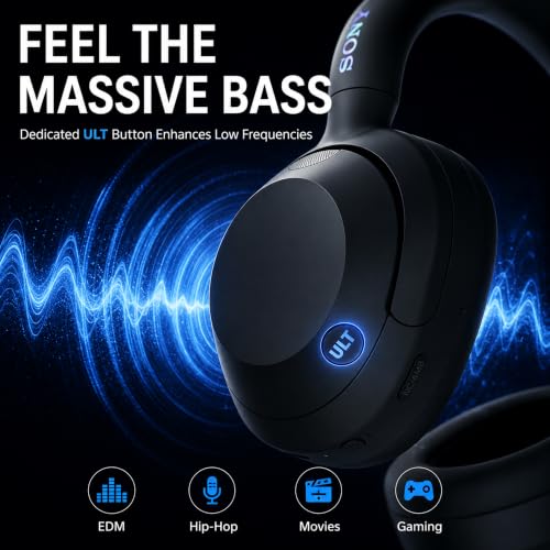 Image of Sony ULT WEAR Noise Canceling Wireless Headphones with Alexa Built-in, Massive Bass Comfortable Design, Black WHULT900N /B Bundle with Pro Audio Headphone Stand + Microfiber Cloth