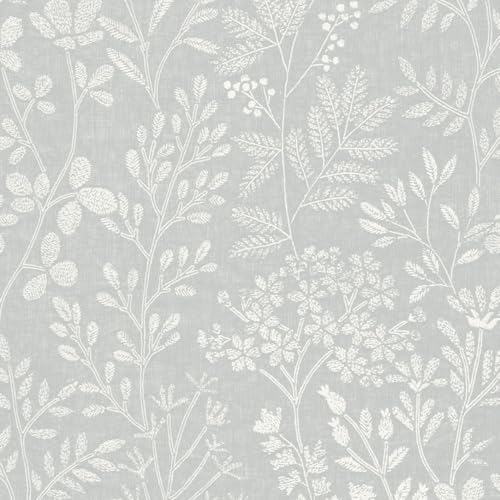 Grandeco Embroidery Stitched Organic Foliage Trail Wallpaper, Blue