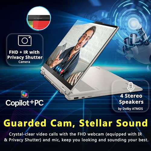 Image of Lenovo Yoga 7 2-in-1 16 inch WUXGA Touchscreen Copilot+ PC Laptop, AMD Ryzen AI 7 350, 16GB LPDDR5X RAM, 2TB Storage (1TB SSD&1TB Docking), Backlit Keyboard, Fingerprint, WiFi 7, Win 11, Seashell