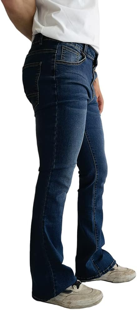 HAORUN Men Corduroy Bell Bottom Flares Pants Slim Fit 60s 70s Vintage Bootcut Trousers (Denim-Dark Blue, 34) - Image 4