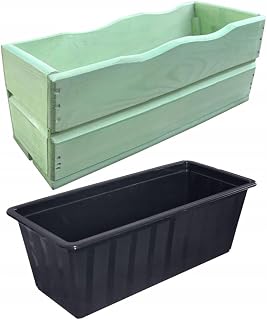 YOURSGARTEN Jardinera de madera de pino, ideal para jardín y terraza, ya montada, color: verde, grande, 44 cm, incluye