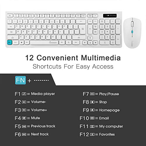 Wireless Keyboard and Mouse Combo,【Full Size Chiclet Keyboard,Long Battery Life】 RECCAZR Ultra Thin 2.4G Cordless Optical Wireless Mouse and Keyboard Set with Nano USB Receiver (White) - Thumbnail 3