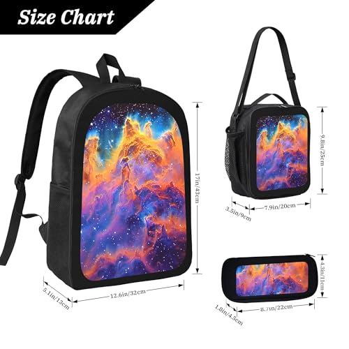 Universe Nebula Colorful 3 Pcs 17 Inches Backpack Set with Insulated Lunch Bag And Pencil Pouch Large Back Pack for Men Women Lunchbox Pencil Case Waterproof Backpacks Lunch Box 3 Piece Daypacks4