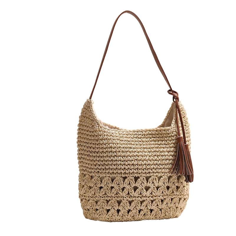 Women's Straw Woven Tote Bags Boho Handmade Crochet Wicker Hobo Shoulder Purse Summer Beach Travel Vacation Handbags