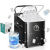 FOHERE Macchina Ghiaccio 14KG in 24h, Cubetti in 6-8 Min, Autopulente, 2 Dimensioni di Ghiaccio, Macchina per il Ghiaccio con Maniglia Portatile per Casa/Cucina/Ufficio/Bar (Nero Profondo)