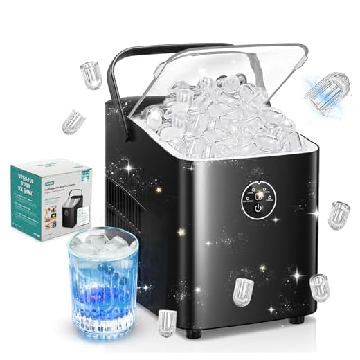 FOHERE Eiswürfelmaschine 14kg 24 Stunden, Eiswürfel in 5 Min, 2 Größen von Bullet Ice, Selbstreinigender Eiswürfelbereiter mit Griff, Eisschaufel u. Korb, Ice Maker für Party Büro RV (Tiefschwarz)