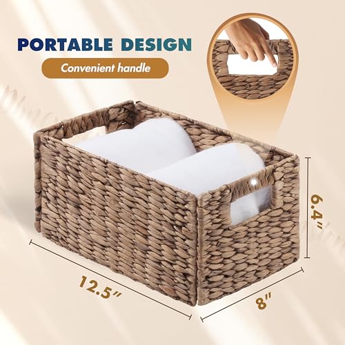 Image of BLUEWEST Woven Baskets for Storage (Pack 6) Wicker Water Hyacinth Storage Basket with Sturdy Built-in Handle, Multifunction Collapsible Handwoven Basket for Living Room, Bathroom, Wardrobe, Shelves