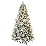 Home Heritage Cascade Quick Set 7 Ft Flocked Prelit Artificial Christmas Tree w/ 450 White & Color LED Lights, 923 PVC Foliage Tips, and Metal Stand