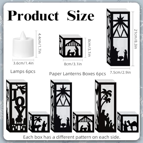 Image of HOWAF 6pcs Nativity Christmas Luminary Boxes with 6 Lameless LED Candles, Jesus Christmas Luminary Candle Boxes for Religious Christmas Jesus Birthday Xmas Party Decor Paper Lanterns Boxes with Lights