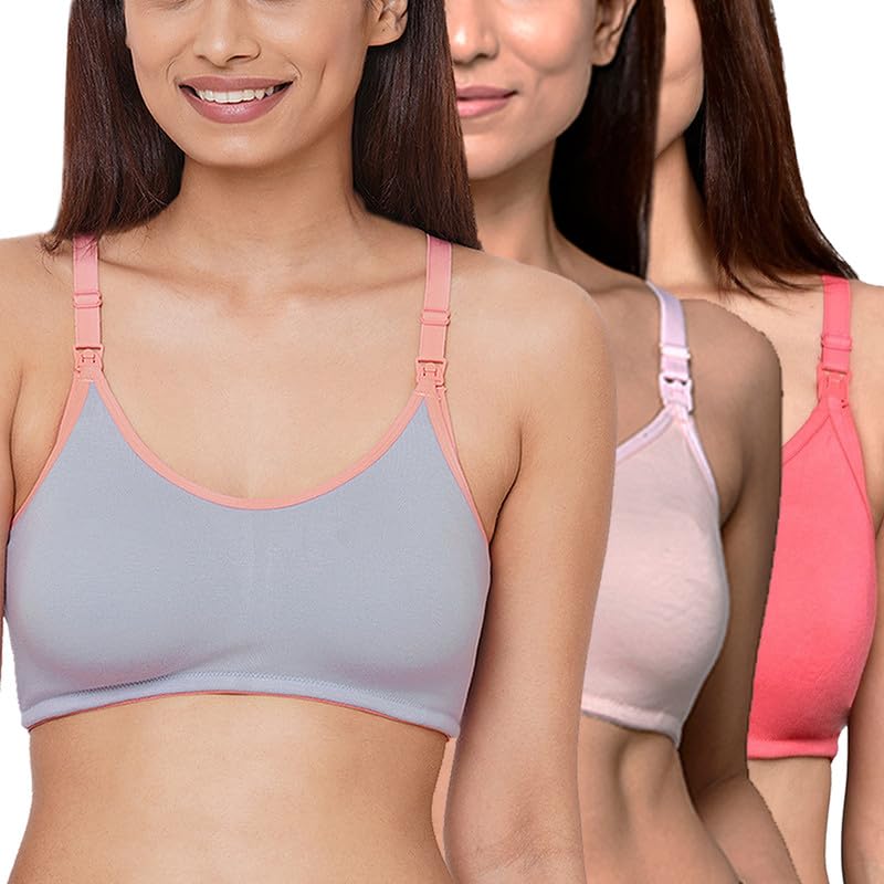 Image of Inner Sense Organic Cotton Bamboo Nursing Bra for Women I Non Padded Feeding Bra with Keyhole Back Design I Wire Free Maternity Innerwear with Full Coverage
