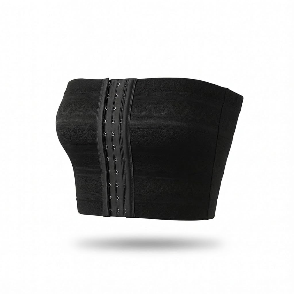 Women Chest Compression Band | Strapless Tummy Control Tube Top Shapewear | Front Hook Breast Support Wrap Belt | Slimming Compression Corset for Gym Workout Daily Wear | Black-image-39