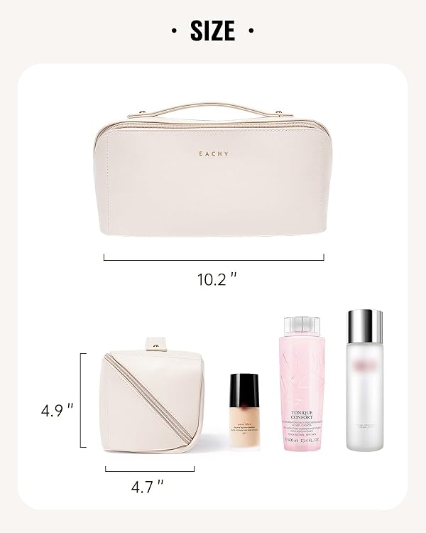 EACHY Travel Makeup Bag,Large Capacity Cosmetic Bags for Women,Waterproof Portable Pouch Open Flat Toiletry Bag Make up Organizer with Divider and Handle (Large-White, Large) by EACHY - Image 6