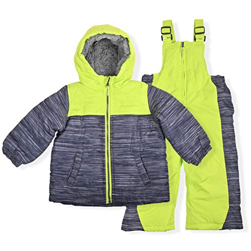 Image of Arctic Quest Boys' Bib Snow Pants and Ski Jacket Water-Resistant Snowsuit For Kids Winter Hooded Jacket, Lime Green, 18M