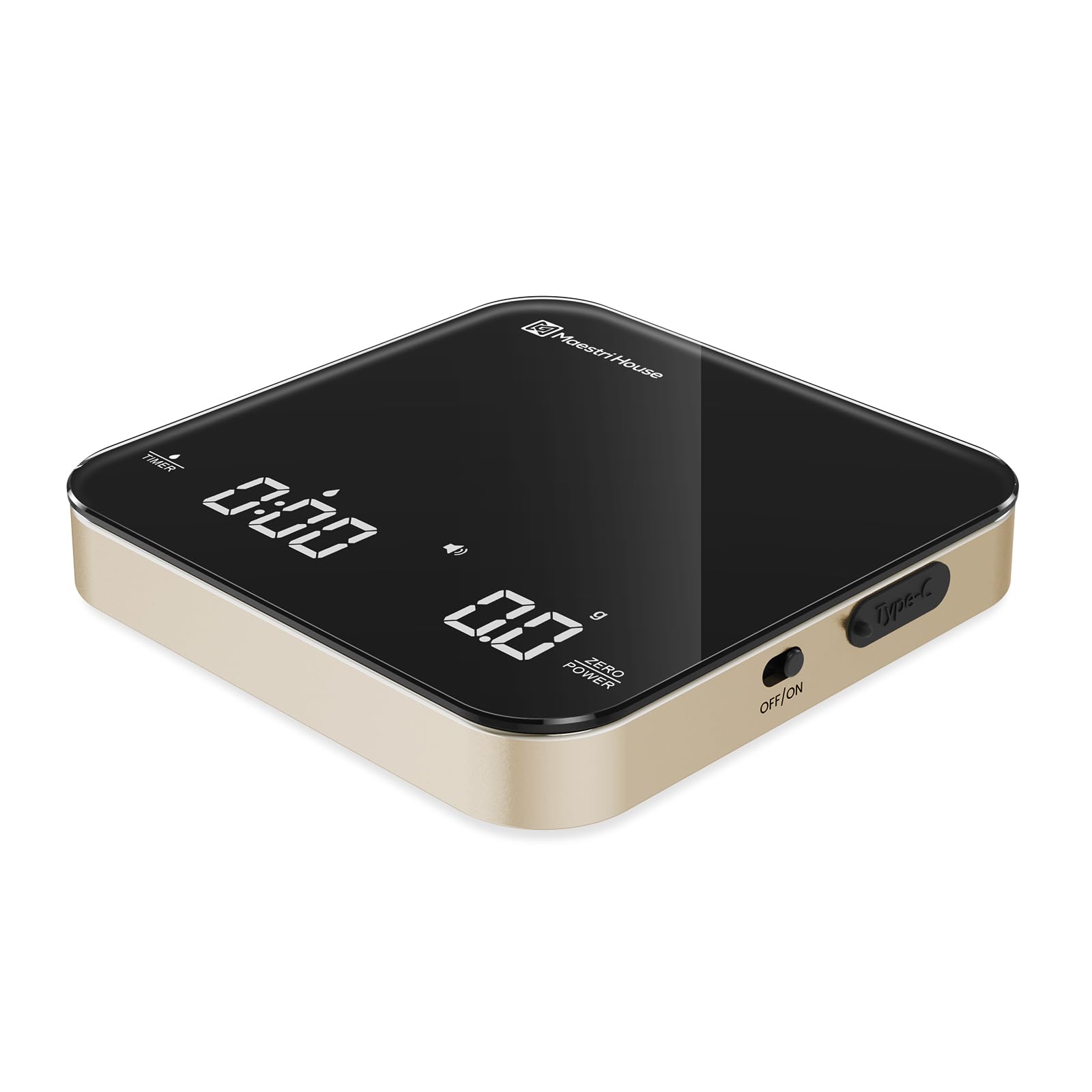 Maestri HouseRechargeable Mini Coffee Scale with Timer, Espresso Scale, 2kg/0.1g Accurate Scale for Espresso and Pour-Over Coffee, Portable Digital Kitchen Scale with Automatic Timing(Black&Glod)