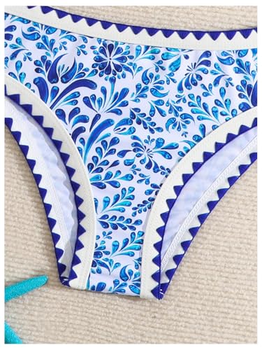 SHENHE Girl's High Waisted Swimsuit Floral Graphic Contrast Binding 2 Piece Tankini Set Swimwear3