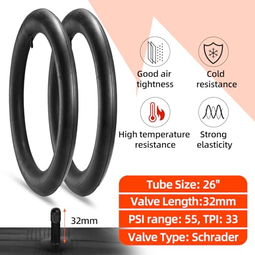 CALPALMY (2-Set) 18″/20″/24″/26″ Mountain Bike Tire and Tube