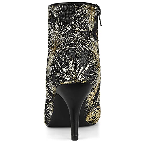 Allegra K Women's Glitter Sparkle Lace Stiletto Heels Party Sequin Ankle Boots4