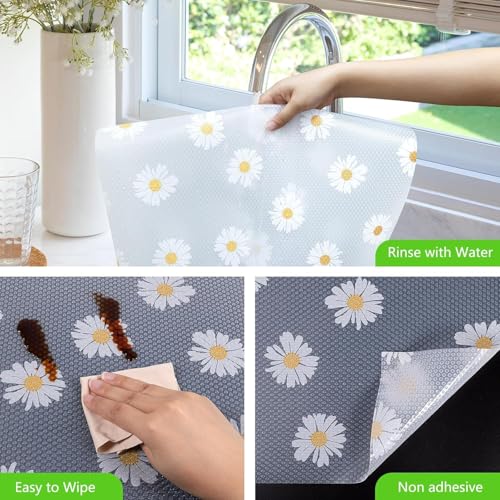 Image of JRM Multipurpose Waterproof EVA Anti-Slip Mat Roll for Kitchen, Drawer, Fridge, and Shelf Liner | Super Strong, Food Grade (Daisy Flower, 45W x 300L cm (3L m))