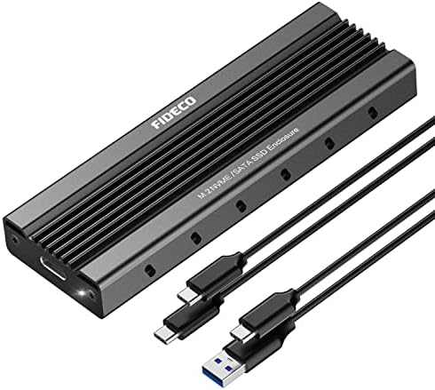FIDECO M.2 NVME SATA SSD Enclosure, USB 3.2 Gen 2 (Maximum 10Gbps) to NVME or NGFF SSD Case, M.2 NVME SSD Enclosure Reader for SSD Size 2230/2242/2260/2280 with M-Key or B+M Key