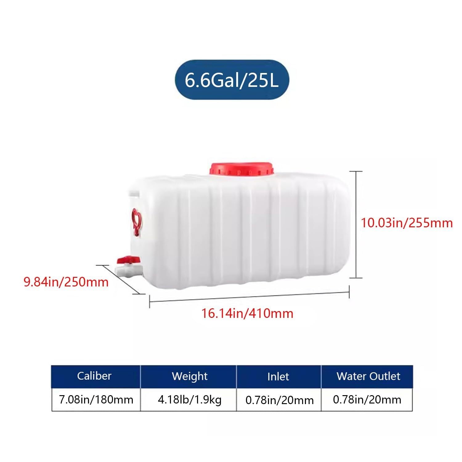 Serbatoio dell'acqua per camper in plastica per uso alimentare, grande capacità con tappo a rubinetto, ideale per emergenze, escursioni, pesca, viaggi in auto e in viaggio (dimensione: 6,6 gallon