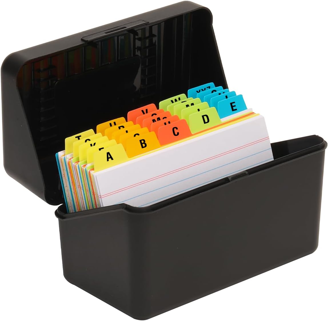 - 3x5 Index Card Holder with 100 Heavyweight Ruled Index Cards and 25 Plastic Dividers, Black
