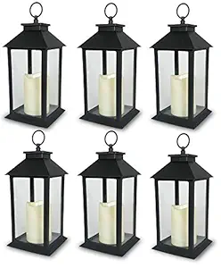 BANBERRY DESIGNS Decorative Black Lantern - LED Flickering Flameless Pillar Candle with 5 Hour Timer Included - Indoor/Outdoor Lantern - 13