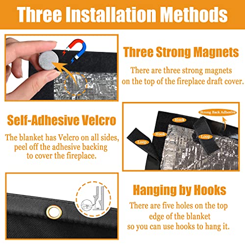 Tohonfoo Fireplace Cover - 39 X 32 In Magnetic Fireplace Blanket - Fireplace Draft Cover - Fireplace Insulation Cover For Summer & Winter - Fireplace Draft Stopper For Stops Overnight Heat Loss #TOP3