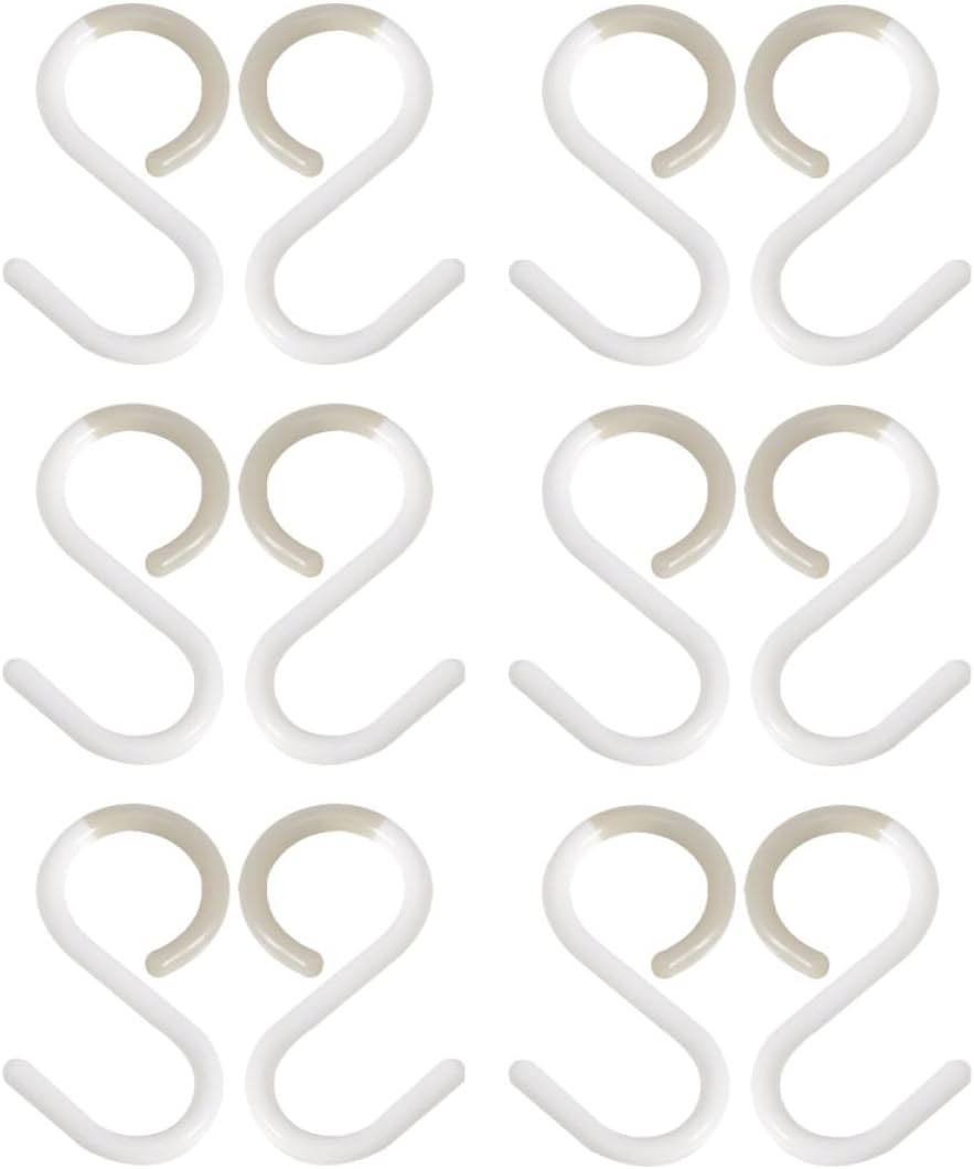 PRETYZOOM 12pcs Large White S-Shaped Hooks Plastic Hanging Rack Hooks for Kitchen Bathroom Door Closet with Soft Head for Keys Clothes Storage