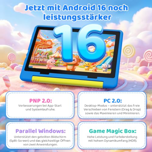 Laptok Kinder Tablet 10 Zoll, Android 16 Tablet für Kinder mit 24 GB RAM+64GB ROM(TF 1TB), Wi-Fi 6G, Widevine L1, 6000mAh… – Ansicht 2