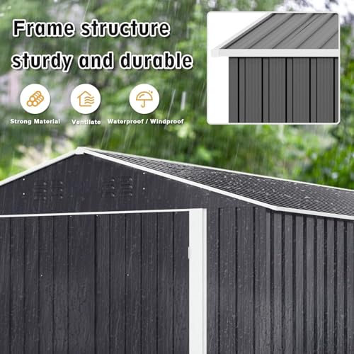 Image of Polar Aurora 10x10 FT Outdoor Storage Shed, Metal Garden Shed with with Updated Frame Structure, Tool Sheds for Backyard Garden Patio Lawn, Black